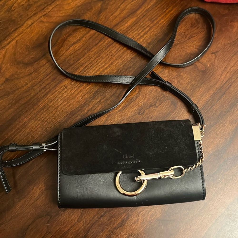 Chloe Suede Calfskin Mini Faye Shoulder Bag Black